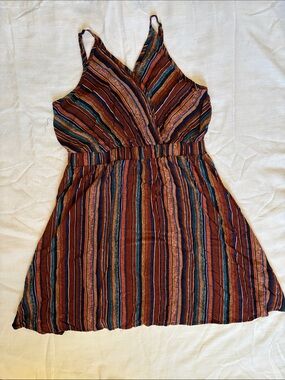 Striped V-Neck Sleeveless Summer Dress in Rust Multicolor